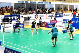 Các VĐV tranh tài tại Giải vô địch cầu lông các cây vợt xuất sắc quốc gia năm 2025. Ảnh: P.L