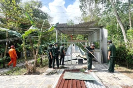 Lực lượng chức năng phường Quy Nhơn Nam cưỡng chế tháo dỡ công trình xây dựng trái phép. Ảnh: C.L