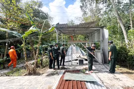 Lực lượng chức năng phường Quy Nhơn Nam cưỡng chế tháo dỡ công trình xây dựng trái phép. Ảnh: C.L