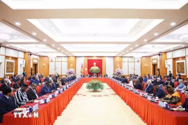 Tổng Bí thư Tô Lâm tiếp Trưởng đoàn các nước tham dự Lễ mở ký Công ước Liên hợp quốc về chống tội phạm mạng. Ảnh: Thống Nhất/TTXV