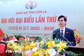 Bí thư Tỉnh ủy Sơn La Hoàng Quốc Khánh phát biểu. (Ảnh: Quang Quyết/TTXVN)