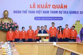 Thủ tướng Phạm Minh Chính động viên, giao nhiệm vụ cho Đoàn thể thao Việt Nam tham dự SEA Games 33. Ảnh: Dương Giang/TTXVN