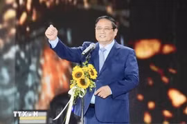 Thủ tướng Phạm Minh Chính phát biểu tại Chương trình đại nhạc hội “V Fest-Vietnam Today”. (Ảnh: Dương Giang/TTXVN)