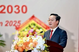 Đồng chí Nguyễn Đức Trung, Bí thư Tỉnh ủy Nghệ An phát biểu nhận nhiệm vụ. (Ảnh: Bích Huệ/TTXVN)