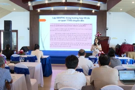 Quang cảnh buổi tập huấn kỹ năng, nghiệp vụ xây dựng văn bản quy phạm pháp luật, tổ chức thi hành pháp luật.