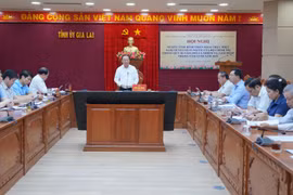 Bí thư Tỉnh ủy Gia Lai Thái Đại Ngọc phát biểu tham luận tại hội nghị sơ kết tình hình thực hiện Nghị quyết số 57-NQ/TW của Bộ Chính trị. 