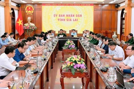 Quang cảnh buổi làm việc về ứng phó bão số 13 tại điểm cầu Gia Lai.