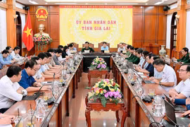 Quang cảnh buổi làm việc về ứng phó bão số 13 tại điểm cầu Gia Lai.