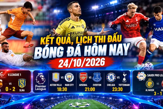 Kết quả, lịch thi đấu bóng đá hôm nay 24/10: Sôi động các giải đấu ngày cuối tuần