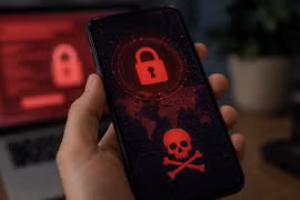 Giao diện điện thoại Android bị mã độc tống tiền khóa màn hình.