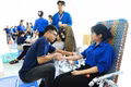 Sinh viên Trường ĐH Quy Nhơn hiến máu tình nguyện vào sáng 27-9. Ảnh: P.L