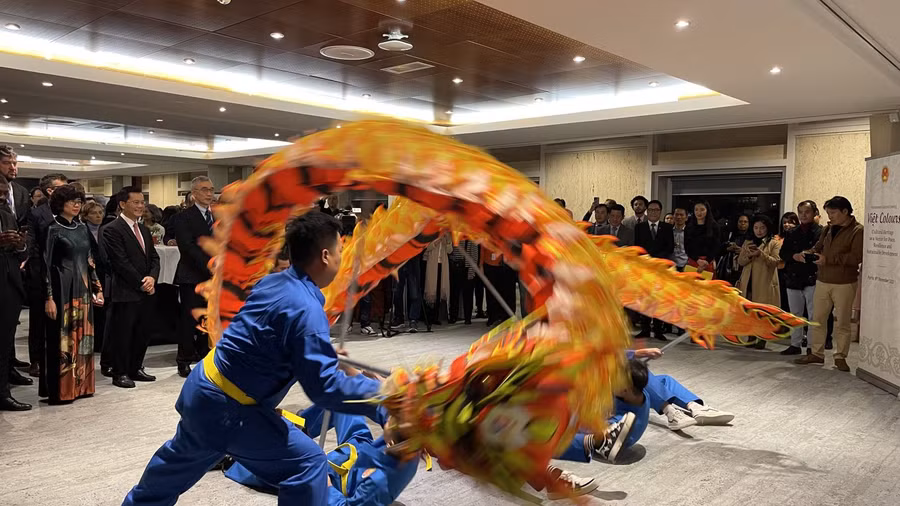 Biểu diễn múa rồng tại Đêm Văn hóa - Sắc màu Việt Nam.