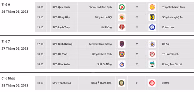 Lịch thi đấu vòng 9 V-League 1-2023.