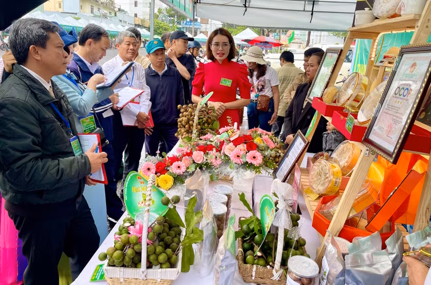 Hội Nông dân tỉnh tổ chức phiên chợ nông sản và hội thi “Sản phẩm nông nghiệp tiêu biểu” để quảng bá và vinh danh các sản phẩm do nông dân sản xuất. Ảnh: Vũ Thảo Hội Nông dân tỉnh tổ chức phiên chợ nông sản và hội thi “Sản phẩm nông nghiệp tiêu biểu” để quảng bá và vinh danh các sản phẩm do nông dân sản xuất. Ảnh: Vũ Thảo