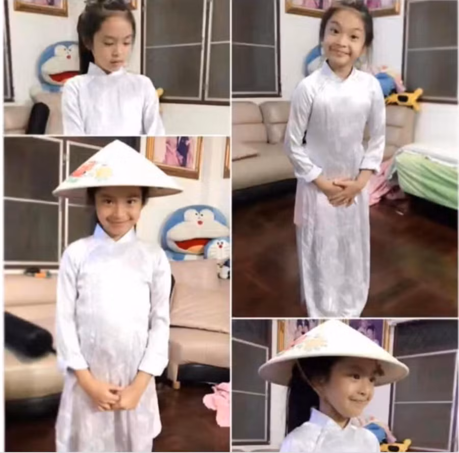 Hình ảnh Chiquita mặc áo dài hồi bé được cư dân mạng khen ngợi. Ảnh: Twitter Hình ảnh Chiquita mặc áo dài hồi bé được cư dân mạng khen ngợi. Ảnh: Twitter