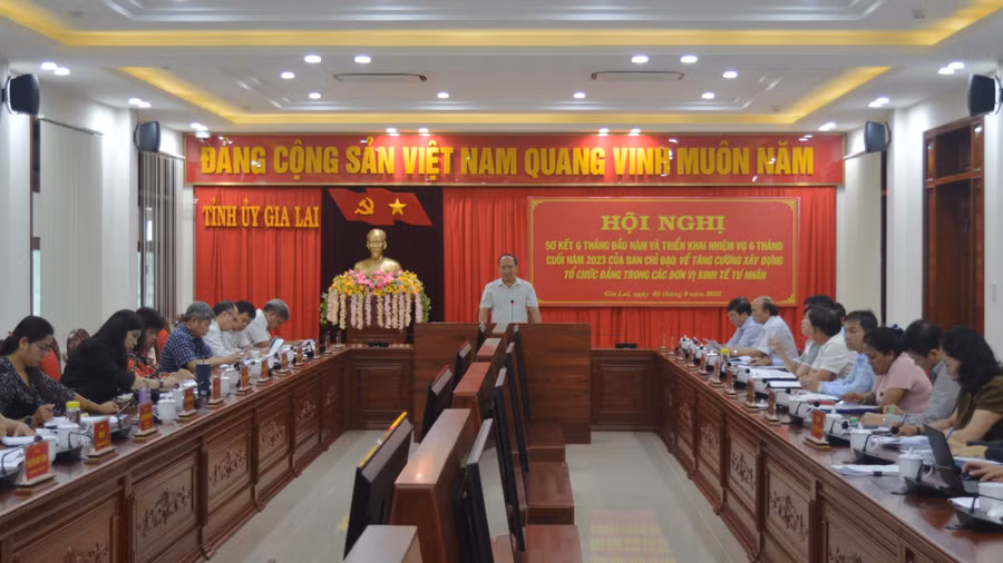 Quang cảnh hội nghị sơ kết 6 tháng đầu năm của Ban Chỉ đạo tỉnh về tăng cường xây dựng tổ chức Đảng trong các đơn vị kinh tế tư nhân. Ảnh: Phương Dung