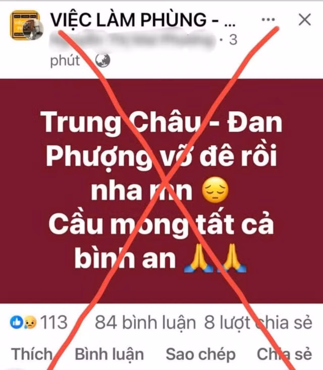 Thông tin sai sự thật được đăng tải