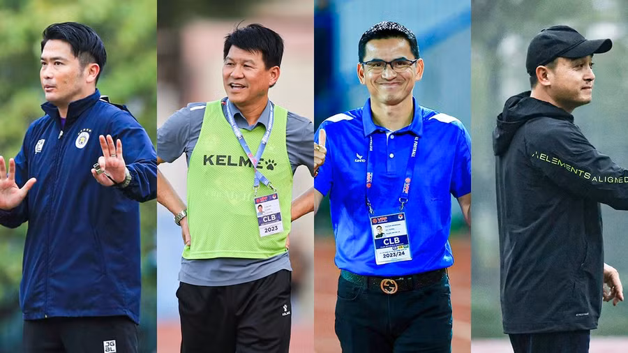 V-League 2023/24 trở lại sau kỳ nghỉ Tết Nguyên đán với 'Vòng đấu của những tân Huấn luyện viên' (từ trái qua) như Iwamasa Daiki, Vũ Tiến Thành, Kiatisuk và Nguyễn Đức Thắng. Ảnh: VPF