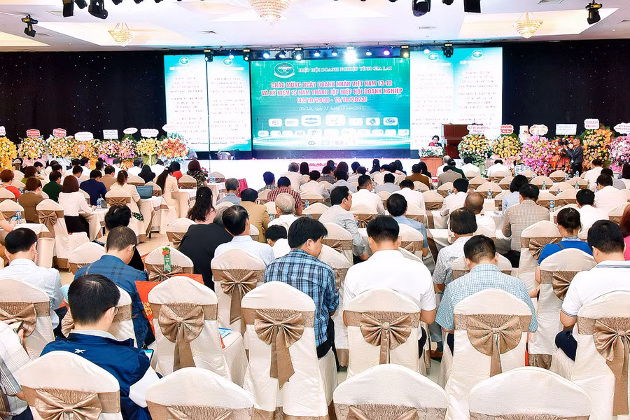 Hiệp hội Doanh nghiệp tỉnh tổ chức gặp mặt các doanh nghiệp tiêu biểu nhân Ngày Doanh nhân Việt Nam (13-10) và kỷ niệm 15 năm thành lập Hiệp hội. Ảnh: Đức Thụy