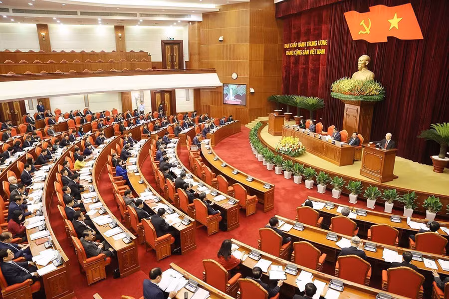 Quang cảnh phiên khai mạc Hội nghị giữa nhiệm kỳ Ban Chấp hành Trung ương Đảng khóa XIII. Ảnh: Báo Quốc tế