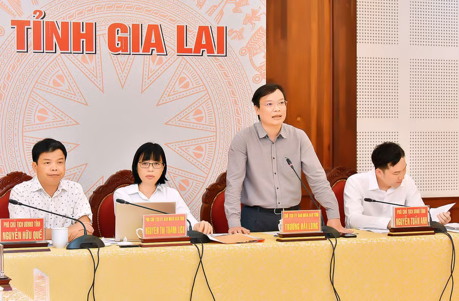 Phó Bí thư Tỉnh ủy, Chủ tịch UBND tỉnh Trương Hải Long phát biểu chỉ đạo tại hội nghị. Ảnh: Đức Thụy