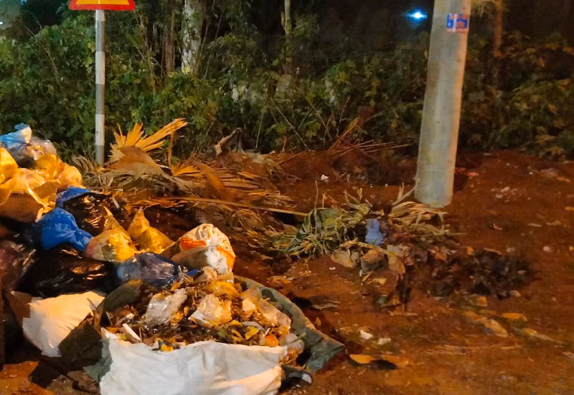 Trên tuyến đường Lý Nam Đế (tổ 5, phường Trà Bá, TP. Pleiku) xảy ra tình trạng tập kết rác không đúng nơi quy định gây ô nhiễm môi trường. Ảnh: Hà Phương