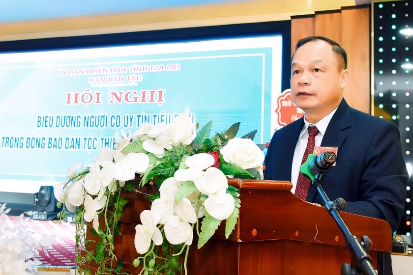Phó Chủ tịch UBND tỉnh Gia Lai Dương Mah Tiệp phát biểu tại hội nghị. Ảnh: Đức Thụy