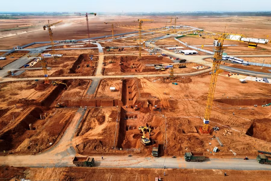 Nhà thầu thi công hạng mục nhà ga hành khách Cảng Hàng không Quốc tế Long Thành. (Ảnh: PV/Vietnam+)