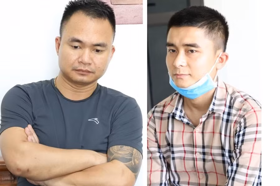 Đối tượng Nam (áo phông) và Khánh. Ảnh: Công an cung cấp
