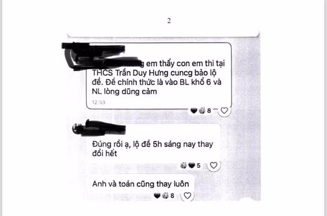 Hình ảnh chia sẻ thông tin sai sự thật về lộ đề thi vào lớp 10 ở Hà Nội trong một nhóm phụ huynh
