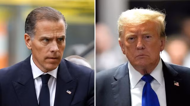 Trong 2 tuần qua, cựu Tổng thống Mỹ Donald Trump (phải) và con trai của Tổng thống Mỹ đương nhiệm Joe Biden là Hunter Biden lần lượt bị kết tội. Ảnh: CNN