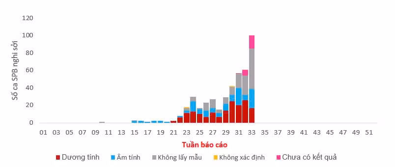 Báo cáo số ca nghi sốt phát ban sởi trong tuần 33 (từ ngày 12 đến ngày 18.8)