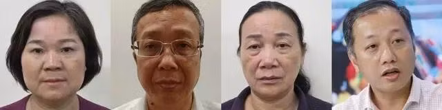 Các bị can Nguyễn Thị Hà, Hoàng Trung, Bế Thị Thu Hiền và Nguyễn Quang Hiếu (từ trái qua). Ảnh: Bộ Công an