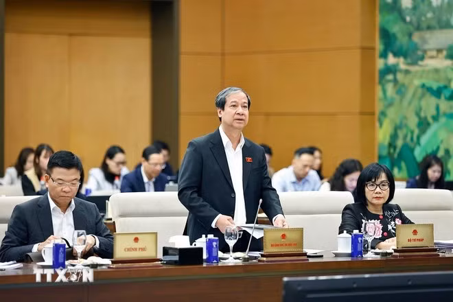 Bộ trưởng Bộ Giáo dục và Đào tạo Nguyễn Kim Sơn phát biểu. Ảnh: Doãn Tấn/TTXVN