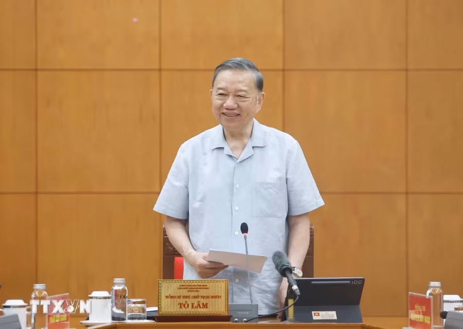 Tổng Bí thư, Chủ tịch nước Tô Lâm phát biểu chỉ đạo tại buổi làm việc. Ảnh: Thống Nhất/TTXVN