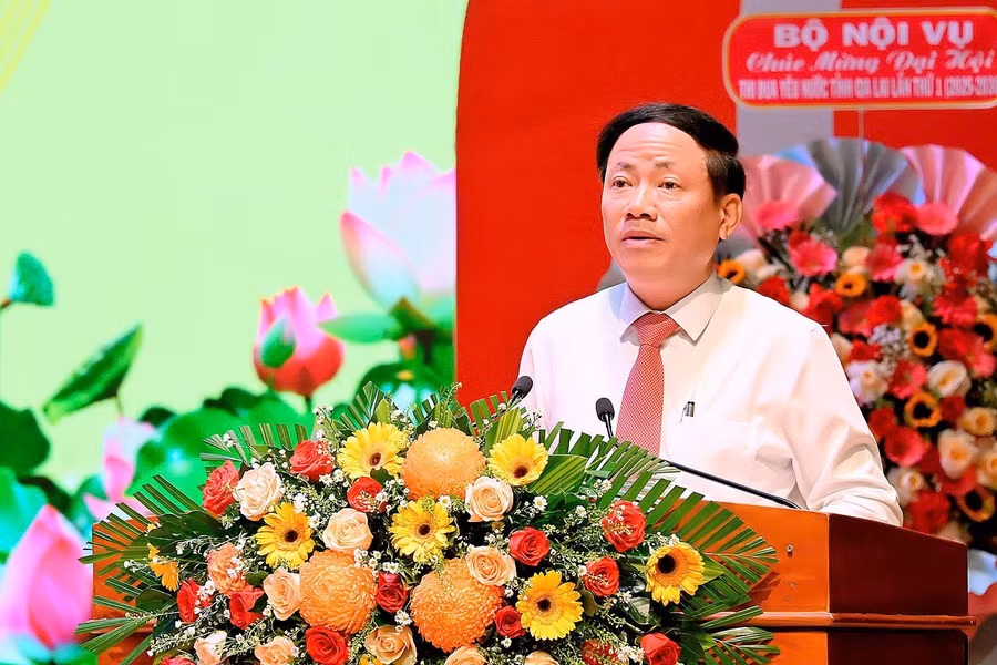 Chủ tịch UBND tỉnh Phạm Anh Tuấn phát biểu khai mạc Đại hội. Ảnh: Đức Thụy
