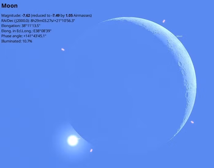 Mặt Trăng tiến gần Sao Kim vào ngày 17-6. Ảnh: Stellarium
