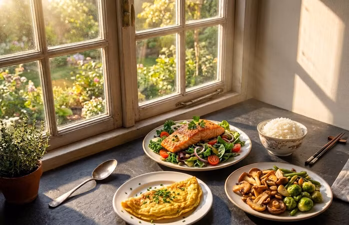 Vitamin D từ ánh nắng và một số thực phẩm có thể góp phần giúp phòng ngừa tiểu đường. Minh họa AI: Thu Anh