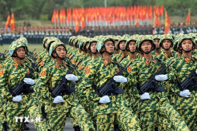 Khối chiến sỹ phòng hóa. (Ảnh: Tuấn Anh/TTXVN)