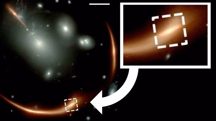 Thiên hà cổ đại méo mó và lỗ đen quái vật của nó. Ảnh: NASA/JWST