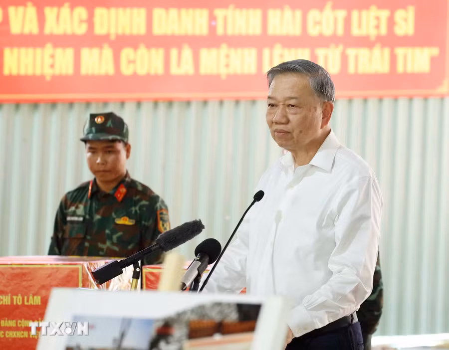Tổng Bí thư, Chủ tịch nước Tô Lâm phát biểu tại buổi gặp gỡ. Ảnh: Thống Nhất/TTXVN