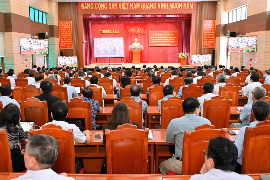 Quang cảnh Hội nghị tại điểm cầu Tỉnh ủy Gia Lai. Ảnh: Đức Thụy