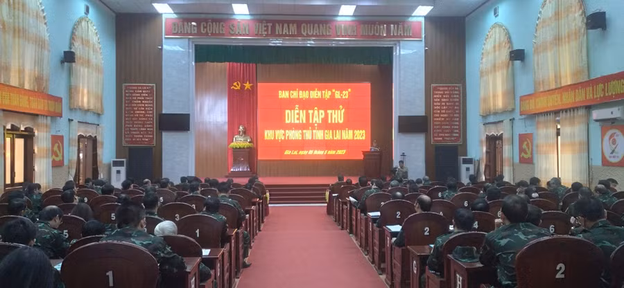 Quang cảnh buổi diễn tập thử khu vực phòng thủ tỉnh Gia Lai năm 2023. Ảnh: Lê Anh