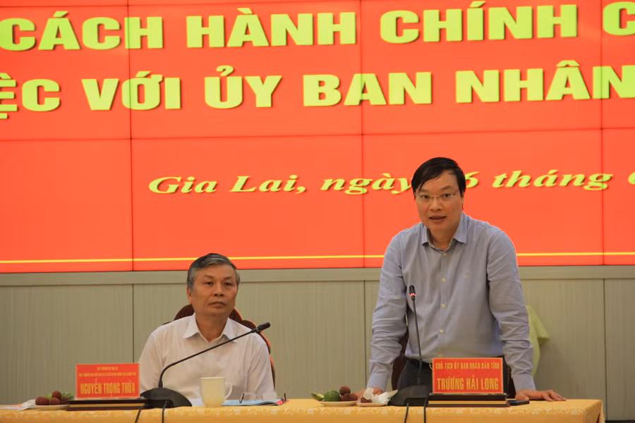 Chủ tịch UBND tỉnh Gia Lai Trương Hải Long phát biểu tại buổi làm việc. Ảnh: Quốc Dũng