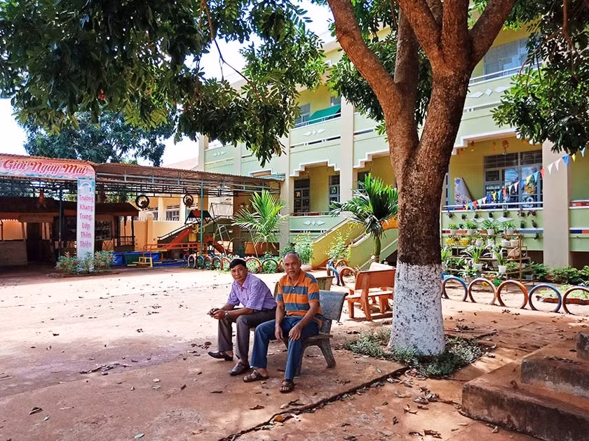 Trường Mầm non 19-5 được xây dựng trên nền cũ của Trường Thanh niên Dân tộc Vừa học-Vừa làm Bờ Ngoong. Ảnh: Đình Phê