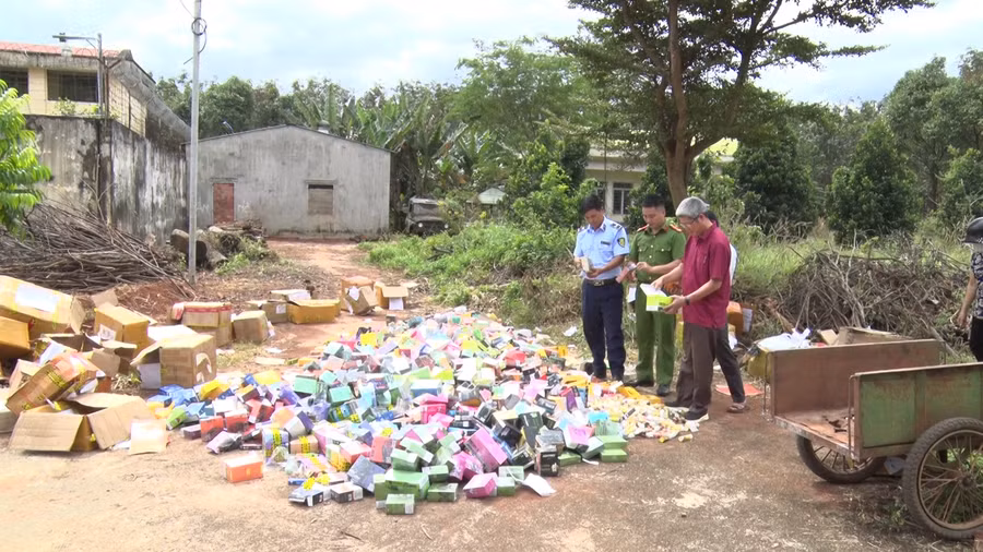 Các cơ quan liên quan giám sát quá trình tiêu hủy. Ảnh: Lê Văn Châu Các cơ quan liên quan giám sát quá trình tiêu hủy. Ảnh: Lê Văn Châu