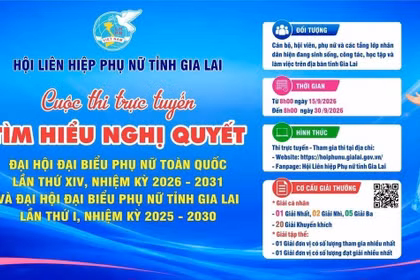 Hội Liên hiệp Phụ nữ tỉnh Gia Lai tổ chức cuộc thi trực tuyến tìm hiểu Nghị quyết Đại hội đại biểu Phụ nữ toàn quốc lần thứ XIV, nhiệm kỳ 2026-2031 và Nghị quyết Đại hội đại biểu Phụ nữ tỉnh Gia Lai lần thứ I, nhiệm kỳ 2025-2030. Ảnh: ĐVCC