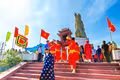 Đoàn rước giác linh Đức Thánh Trần về nhập điện tại Đền thờ Anh hùng dân tộc Trần Hưng Đạo. Ảnh: Ngọc Nhuận
