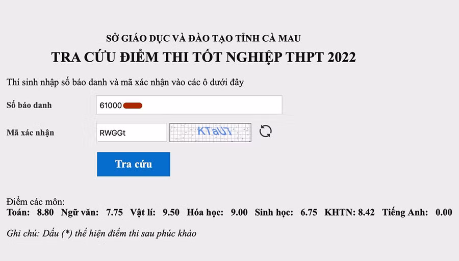 Điểm thi của em T. trong kỳ thi tốt nghiệp THPT vừa qua. Ảnh nguồn VnExpress
