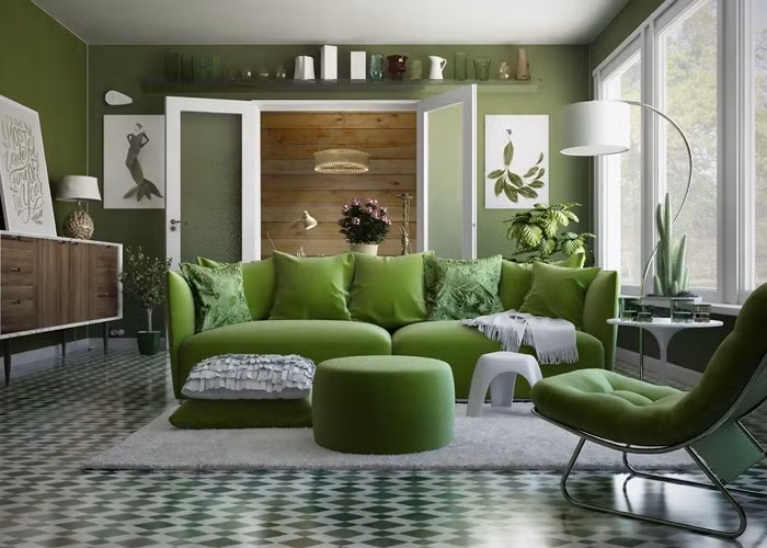  Mẫu phòng khách tiếp theo tạo cho ta cảm giác như đang lạc vào một khu rừng nhiệt đới mát mẻ, tách biệt với cái nóng oi bức bên ngoài.